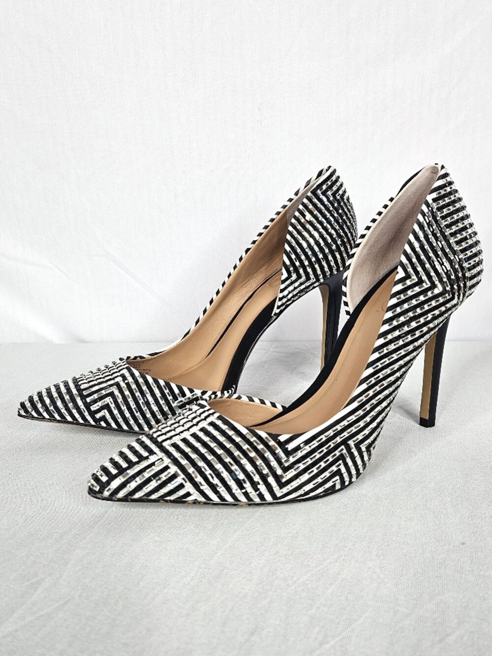 INC Kenjay Rhinestone Heels | Art Deco Pumps | Black White | Women's Size 5.5